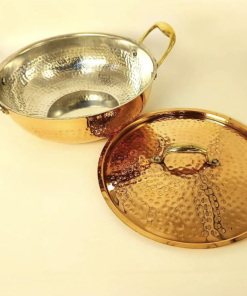 1 Liter Pure Copper Hammered Kadai / Kadhai with Tin Coating Inner Side | Kalai | with Lid.